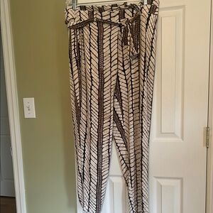 Patterned Black and Cream Pants with Belt